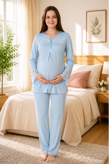 Effortt 4082 MAVİ Hamile Lohusa Pijama Takımı Effortt 4082 MAVİ Hamile Lohusa Pijama Takımı